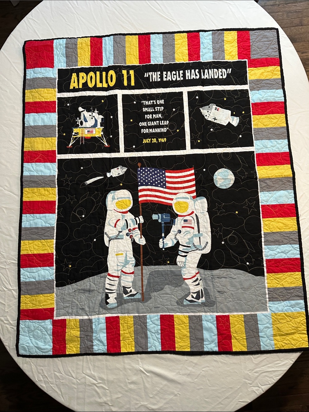 George Apollo 11 Astronaut Quilt - Black, Red, Yellow, Blue, Gray, Cream, Fleece